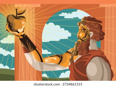 Rey Midas convirtiendo una manzana en oro