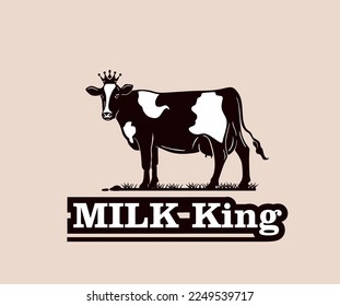 KING OF MILK LOGO, great silhouette of healthy cow standing vector illustrations