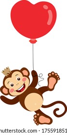 King monkey flying with heart balloon
