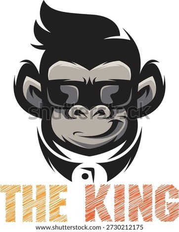 The king monkey logo with stylish hair and shades A cartoon monkey with stylish hair and shades, labeled as 'The King' in a playful, vibrant font.