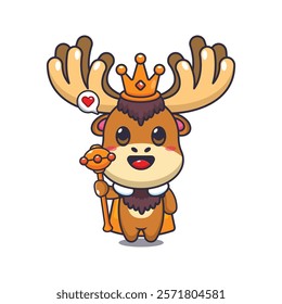 King moose cartoon vector illustration. Vector cartoon Illustration suitable for poster, brochure, web, mascot, sticker, logo and icon.