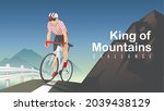 king of mountains challange. cyclist ride road bike up hill cycling with mountains background. flat style vector illustration