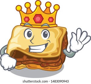 King moussaka above the character wooden table