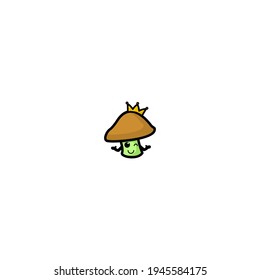 King Mushrom Cartoon Character Vector Illustration Design. Outline, Cute, Funny Style. Recomended For Children Book, Cover Book, And Other.