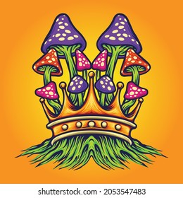 King Mushrooms Oyster  Vector illustrations for your work Logo, mascot merchandise t-shirt, stickers and Label designs, poster, greeting cards advertising business company or brands.