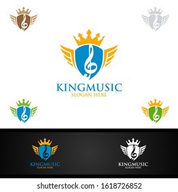 King Music Logo With Shield and Note Concept 