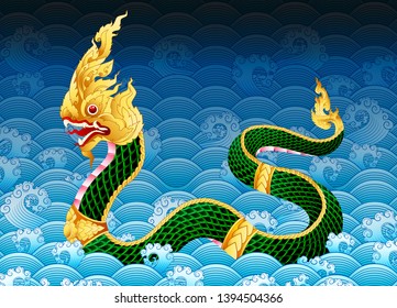 King Naga  big snake thai art graphic vector