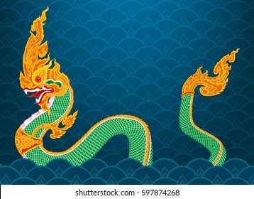 King Naga  big snake thai art graphic vector