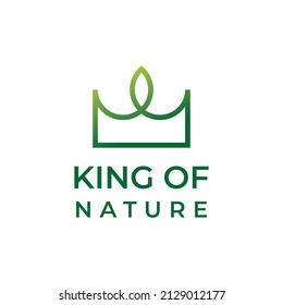 king of nature logo design. king queen crown with green leaf nature