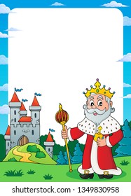 King near castle topic frame 1 - eps10 vector illustration.