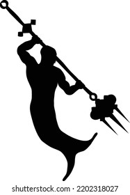 King Neptune Merman Vector Illustration Silhouette Over White Background