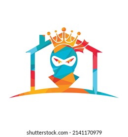 King Ninja vector logo design. Crown logo design combined with ninja and house.	
