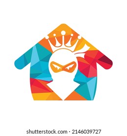 King Ninja vector logo design. Crown logo design combined with ninja and house.	