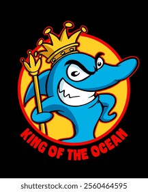 King of the ocean Retro Cartoon Illustration Design