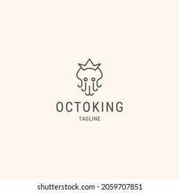King of octopus logo design with line art concept.