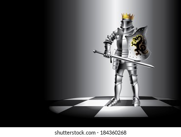 King on the chessboard in a beam of light