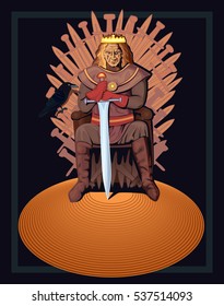 King on the throne on black background. Vector illustration.
