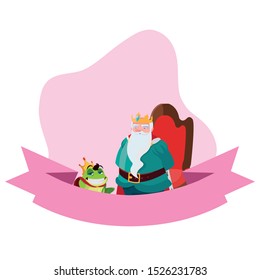 king on throne with toad prince characters vector illustration design