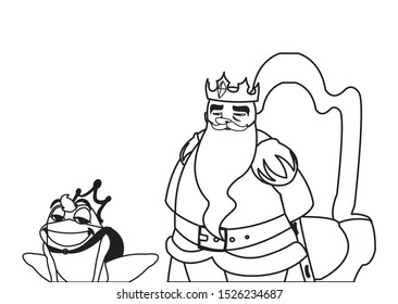 king on throne with toad prince characters vector illustration design