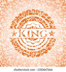 King orange tile background illustration. Square geometric mosaic seamless pattern with emblem inside.