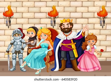 King and other fairytale characters illustration