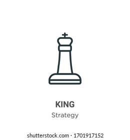 Icono de vector de contorno King. Icono de rey negro en línea delgada, ilustración de elemento simple vector plano a partir del concepto de estrategia editable trazo aislado en fondo blanco