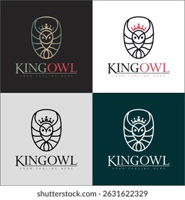 King Owl Bird Crown line art luxury silhouette logo set design template