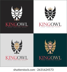 King Owl Bird Crown luxury silhouette logo set design template
