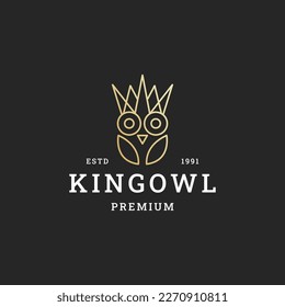 Icono del logotipo de búho rey diseño plano arte de la línea de la plantilla
