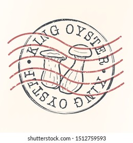 King Oyster Stamp Postal. Premium Mushroom Silhouette Seal. Passport Round Design. Vector Icon. Design Retro Travel.