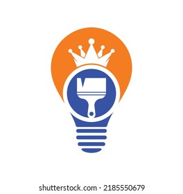 Diseño del logotipo vectorial de la forma de la pintura y la bombilla. Icono de la corona y el pincel de pintura.	