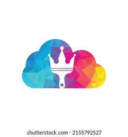 King paint and cloud shape concept vector logo design. Crown and paint brush icon.