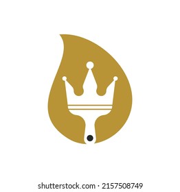 King paint and drop shape concept vector logo design. Crown and paint brush icon.