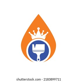 Diseño de logotipo vectorial de forma de pintura y caída King. Icono de la corona y el pincel de pintura.