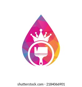 King paint and drop shape concept vector logo design. Crown and paint brush icon.