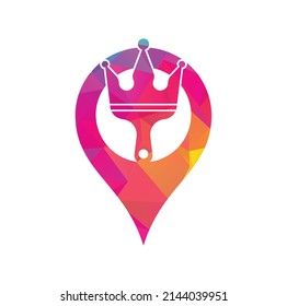 Diseño del logotipo vectorial de la forma de la pintura King y gps. Icono de la corona y el pincel de pintura.	