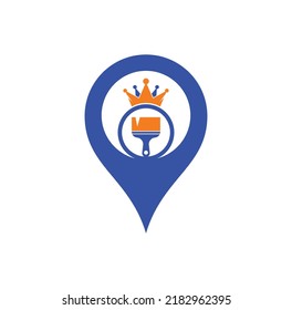 King paint and gps shape concept vector logo design. Crown and paint brush icon.