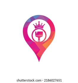 King paint and gps shape concept vector logo design. Crown and paint brush icon.
