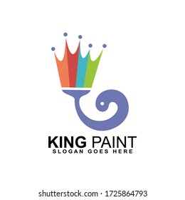 Logo de pintura Rey, pincel de logo con corona real. 