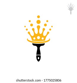 King Paint Logo. Paintbrush, Crown And Spray Paint With Simple Flat Logo Concept In Black And Yellow Color