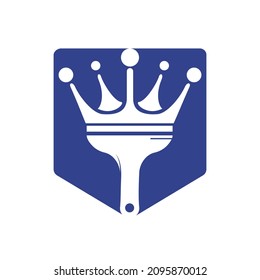 King paint vector logo design. Crown and paint brush icon.	
