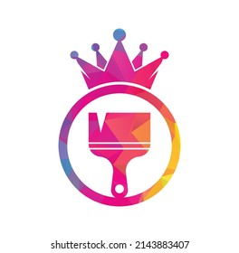 King paint vector logo design. Crown and paint brush icon.