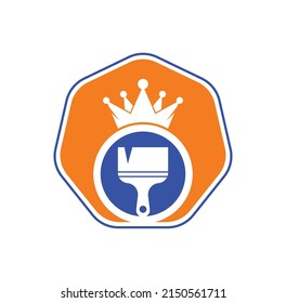 Diseño del logotipo del vector de pintura King. Icono de la corona y el pincel de pintura.	