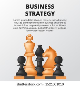 king, pawn, bishop, horse chess on the chessboard. Business strategy concept. position thinking with strategic for successful business. web banner illustration