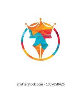 King pen vector logo design. Royal Pen crown Logo design vector template. 