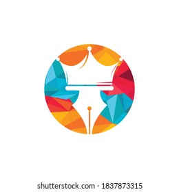 King pen vector logo design. Royal Pen crown Logo design vector template. 