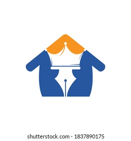 King pen vector logo design. Royal Pen crown Logo design vector template.