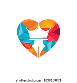 Diseño del logotipo del vector de la pluma King. Plantilla vectorial de diseño del logotipo de la corona de la pluma real.