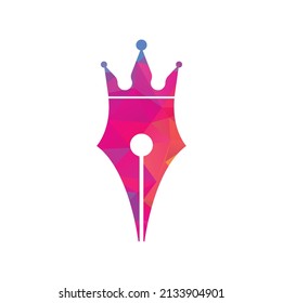 King-Stift, Vektorlogo-Design. Royal Pen Kronen Logo Design, Vektorvorlage.