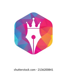 King pen vector logo design. Royal Pen crown Logo design vector template.